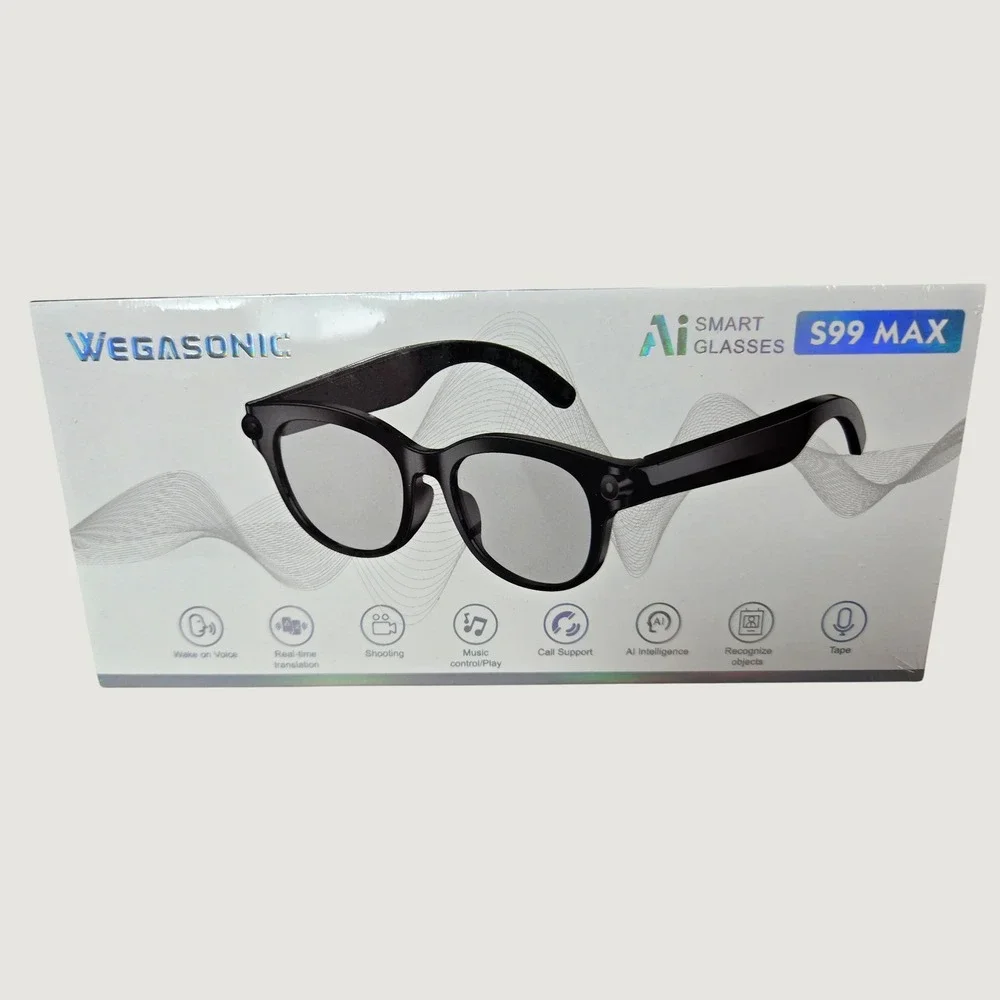 Wegasonic S99 Max AI Smart Glasses Black HD Camera Bluetooth Real-Time Trans